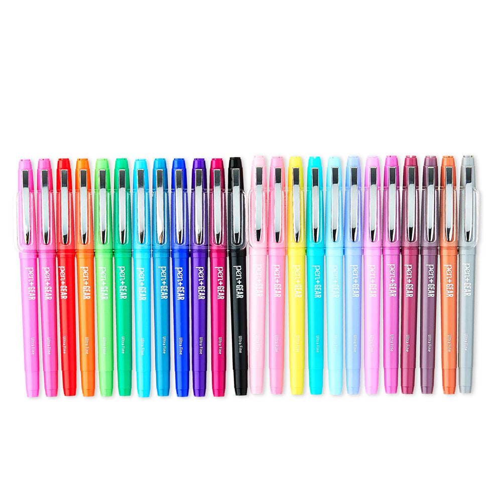 Felt-Tip Pens, Ultra Fine, Assorted Colors, 24 Count